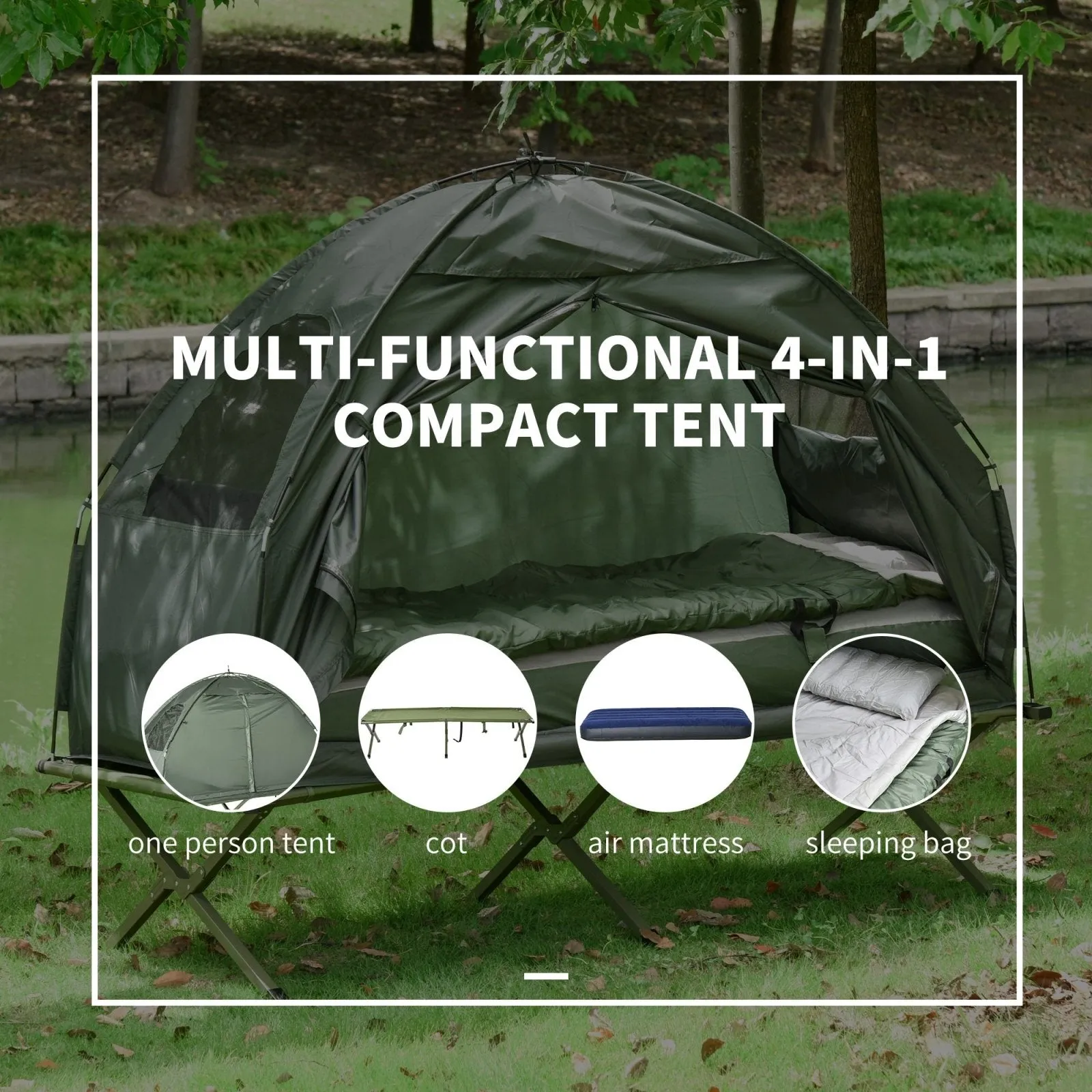 1 person Foldable Camping TentWithSleeping Bag Air Mattress Outdoor Hiking Picnic Bed cotWithFoot Pump
