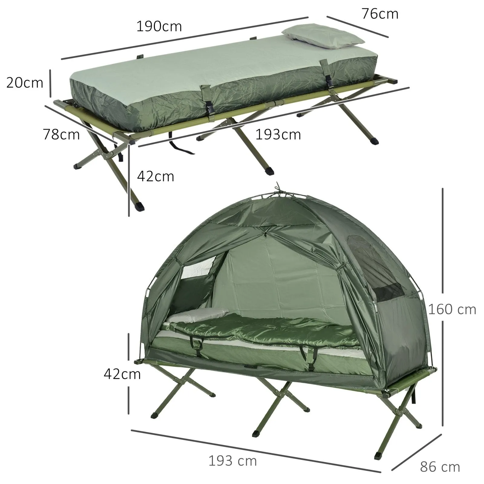 1 person Foldable Camping TentWithSleeping Bag Air Mattress Outdoor Hiking Picnic Bed cotWithFoot Pump
