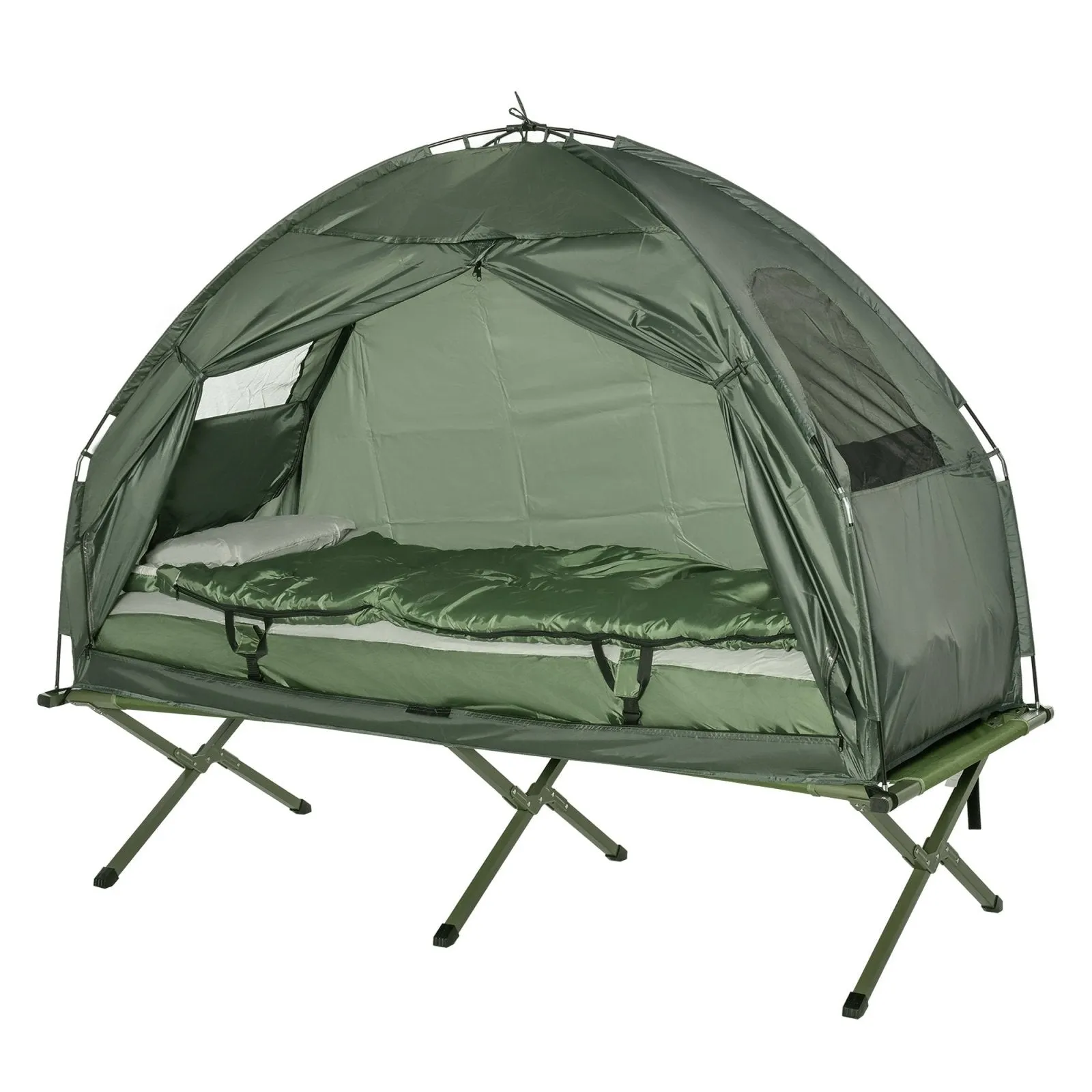 1 person Foldable Camping TentWithSleeping Bag Air Mattress Outdoor Hiking Picnic Bed cotWithFoot Pump