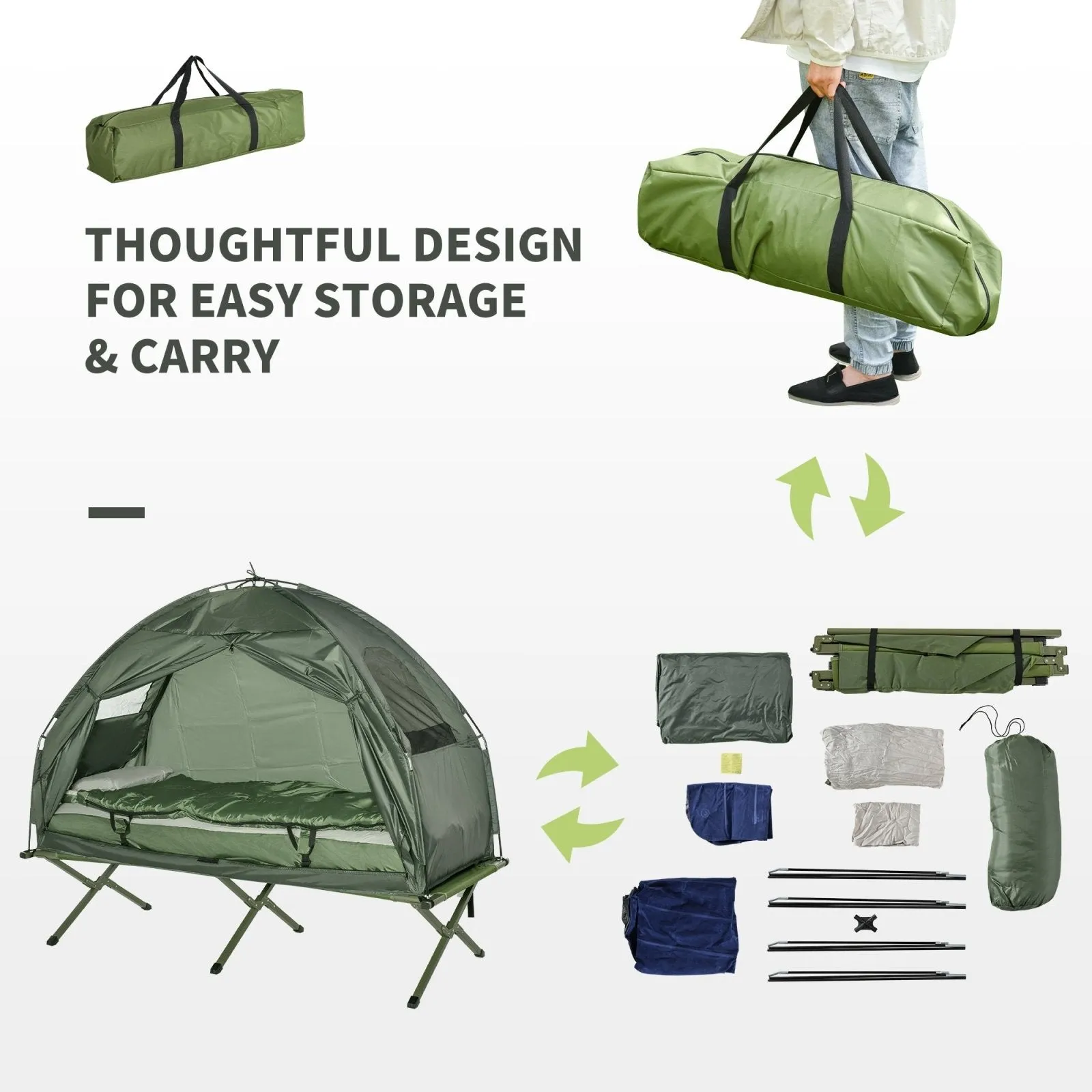 1 person Foldable Camping TentWithSleeping Bag Air Mattress Outdoor Hiking Picnic Bed cotWithFoot Pump