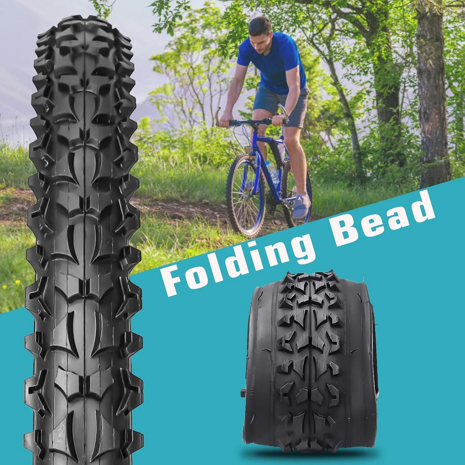 2 Pack 24" / 26"x 2.125" Bike Tire Folding Mountain Bike Replacement Bicycle Tire