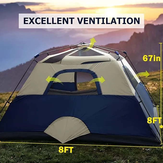 3/4 Person/6 Person Camping Tent Fast Cabin Tent with Instant Setup Tent, Weatherproof Tent Easy Quick Set Up & Pop Up in 60 Seconds with Rainfly Backpack for Family Camping,Upgraded Ventilation