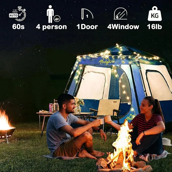 3/4 Person/6 Person Camping Tent Fast Cabin Tent with Instant Setup Tent, Weatherproof Tent Easy Quick Set Up & Pop Up in 60 Seconds with Rainfly Backpack for Family Camping,Upgraded Ventilation