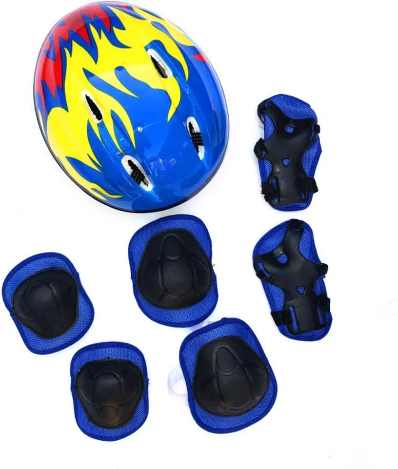 7 Set Kids Protective Gear, Toddler Cyling Protective Gear with Adjustable Helmet Knee Pads Elbow Pads Wrist Pads for Roller Skates