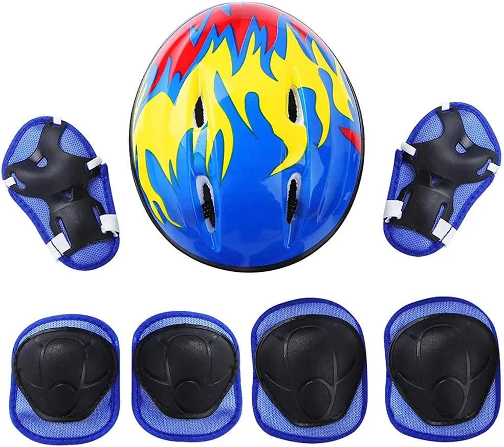 7 Set Kids Protective Gear, Toddler Cyling Protective Gear with Adjustable Helmet Knee Pads Elbow Pads Wrist Pads for Roller Skates