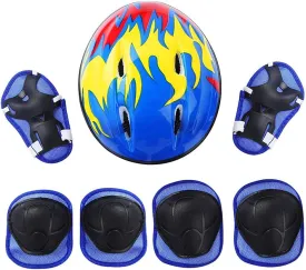 7 Set Kids Protective Gear, Toddler Cyling Protective Gear with Adjustable Helmet Knee Pads Elbow Pads Wrist Pads for Roller Skates