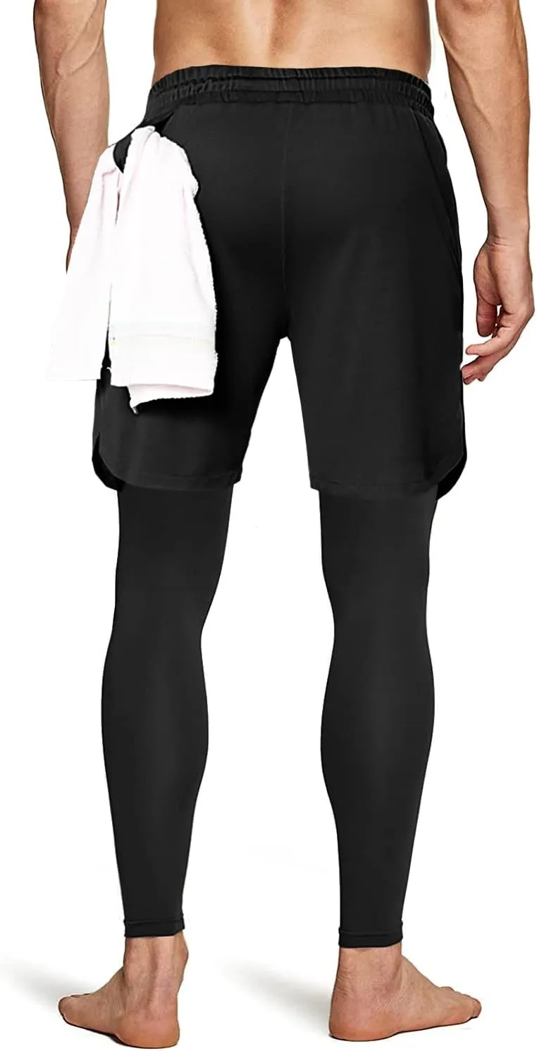 Aolesy Men's 2 in 1 Running Pants, Gym Workout Compression Pants for Men Training Athletic Pants