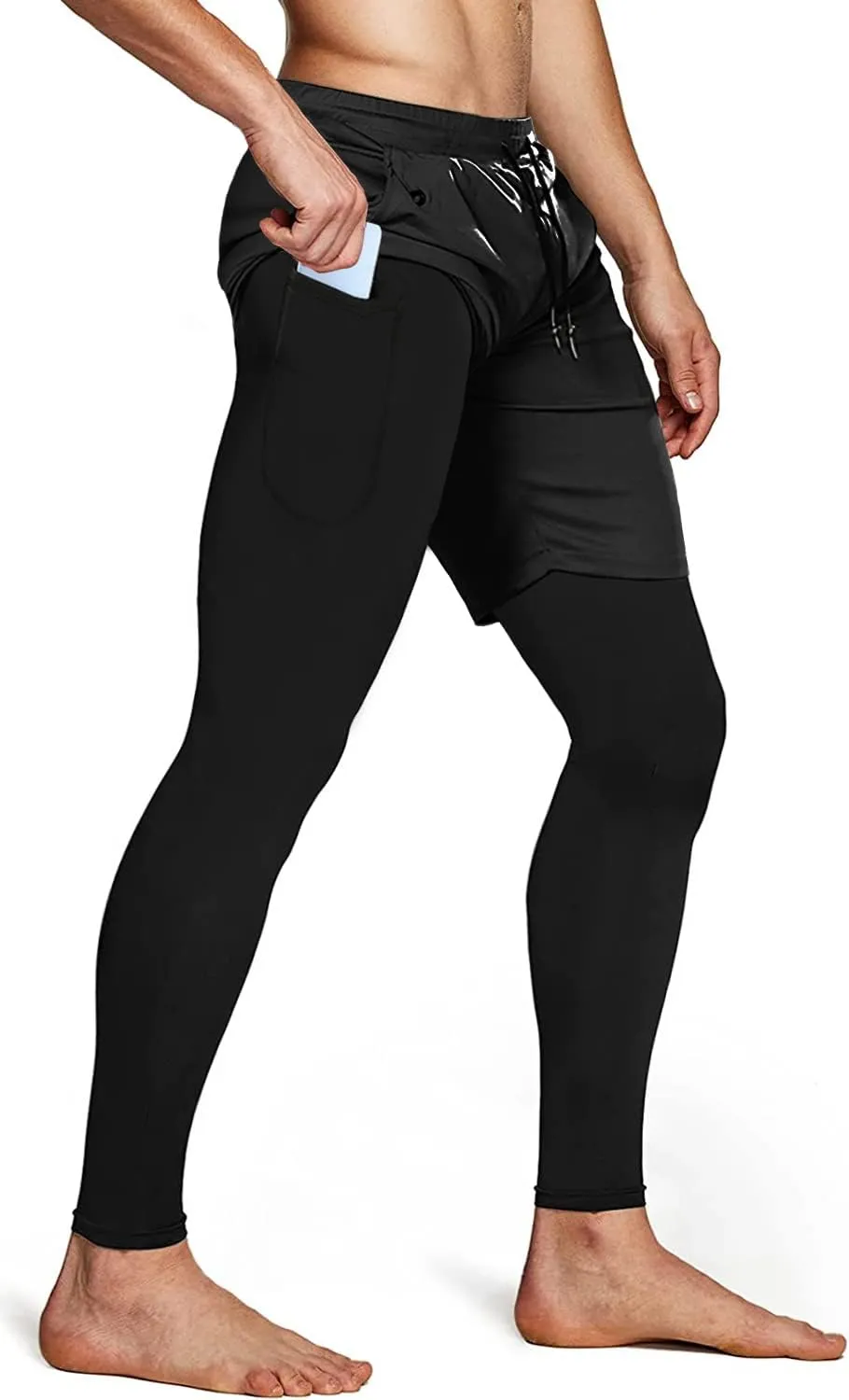 Aolesy Men's 2 in 1 Running Pants, Gym Workout Compression Pants for Men Training Athletic Pants