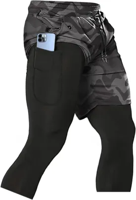 Aolesy Men's 2 in 1 Running Pants, Gym Workout Compression Pants for Men Training Athletic Pants