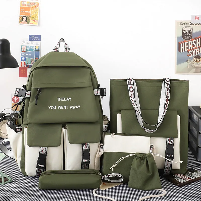 Backpack Five-Piece Schoolbag Fashion Korean   Junior High School Student Schoolboy   Middle School Student