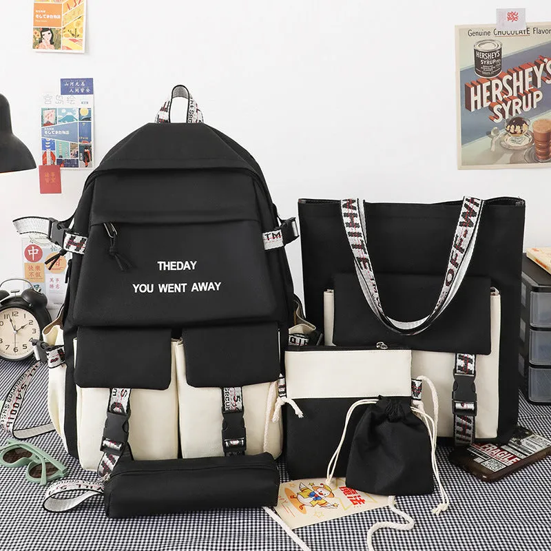 Backpack Five-Piece Schoolbag Fashion Korean   Junior High School Student Schoolboy   Middle School Student