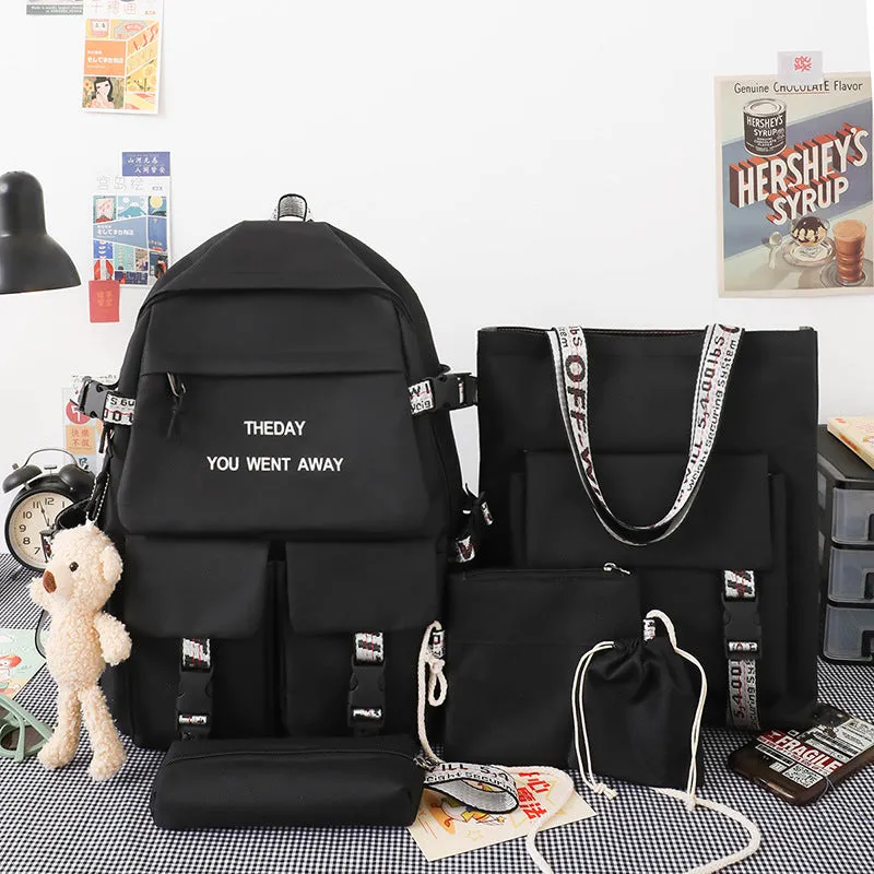 Backpack Five-Piece Schoolbag Fashion Korean   Junior High School Student Schoolboy   Middle School Student