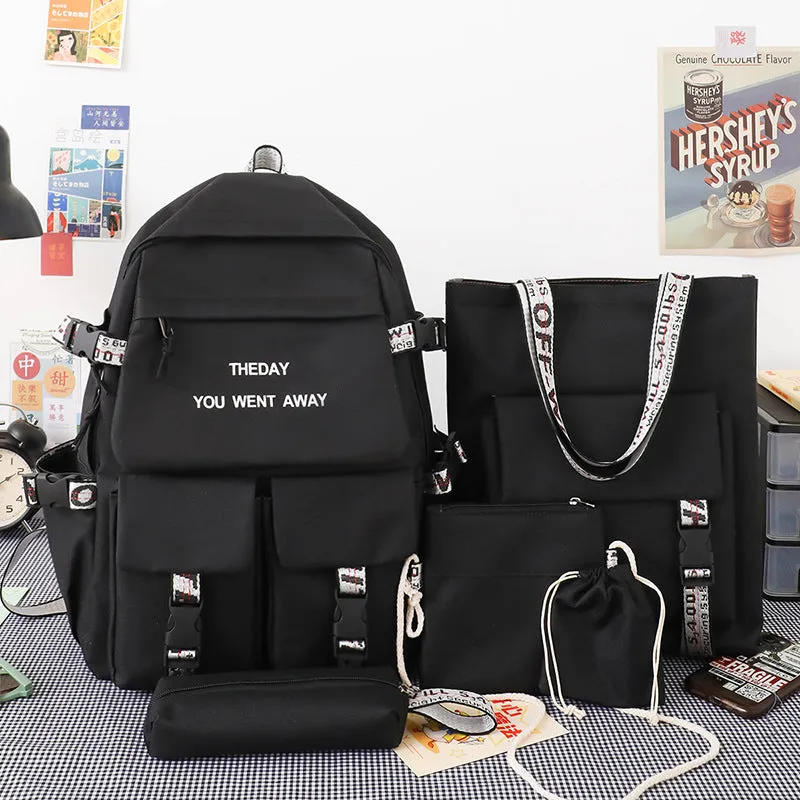Backpack Five-Piece Schoolbag Fashion Korean   Junior High School Student Schoolboy   Middle School Student
