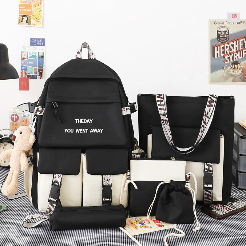 Backpack Five-Piece Schoolbag Fashion Korean   Junior High School Student Schoolboy   Middle School Student