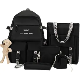 Backpack Five-Piece Schoolbag Fashion Korean   Junior High School Student Schoolboy   Middle School Student