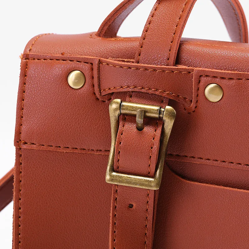 Backpack Retro PU Leather Backpack Solid Color Youth Men and Women Casual Shoulder Bag