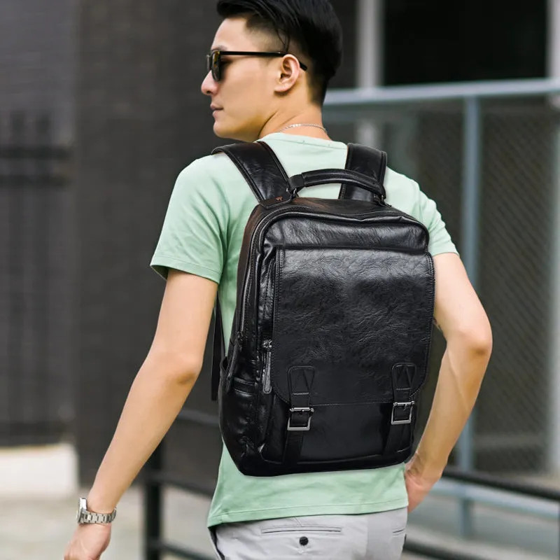 Backpack Trendy Men  Student Travel Release Buckle Pu shoulder bag