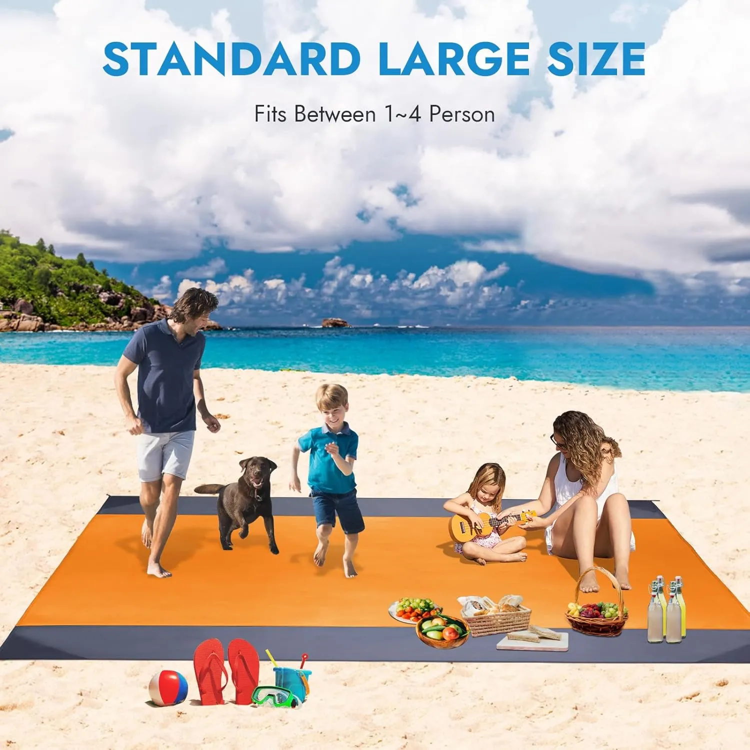 Beach Blanket Waterproof Sandproof: Beach Mat Sand Free Waterproof Sand Picnic Blanket with 4 Stakes & 4 Corner Pocket Blanket Beach Essentials for Travel Camping, 82.778.7 Blue L