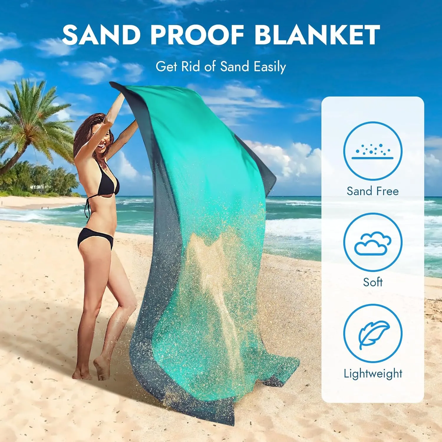 Beach Blanket Waterproof Sandproof: Beach Mat Sand Free Waterproof Sand Picnic Blanket with 4 Stakes & 4 Corner Pocket Blanket Beach Essentials for Travel Camping, 82.778.7 Blue L