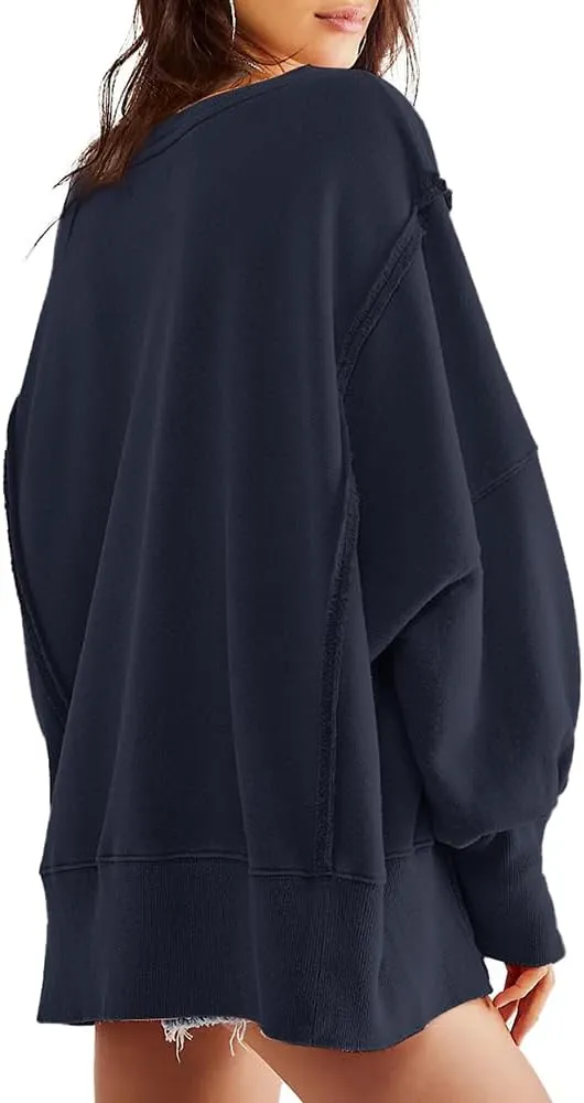 Beaully Women's Oversized Sweatshirts Crew Neck Long Sleeve Side Slit Pullovers Sweatshirt Casual Fall Clothes Sweater