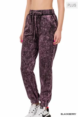 Blackberry Plus Size Mineral Wash Jogging Sweat Pants