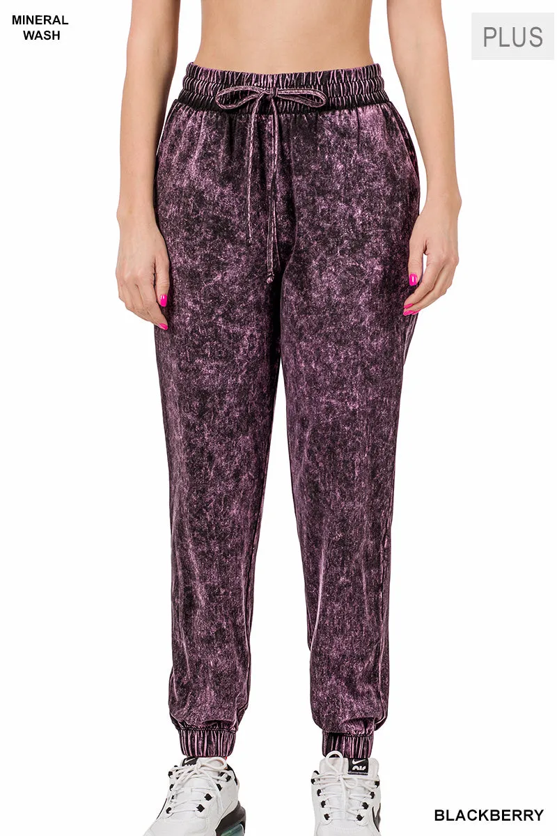 Blackberry Plus Size Mineral Wash Jogging Sweat Pants