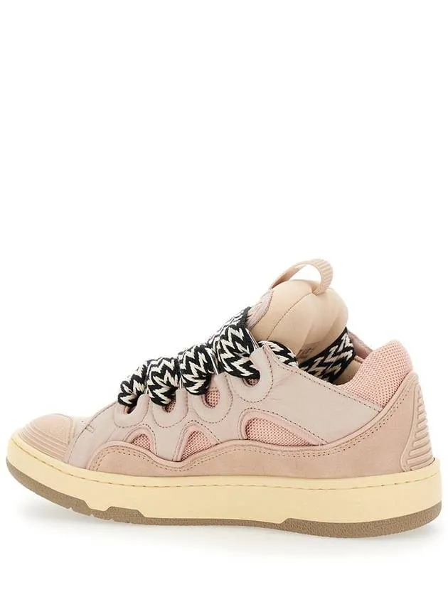 'Curb' Pink Sneakers With White And Black Laces In Leather Pink Unisex