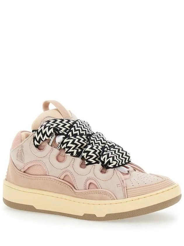 'Curb' Pink Sneakers With White And Black Laces In Leather Pink Unisex