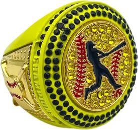 Discount Sports Rings, Softball Batter CHAMPION RING ??Player Award, assorted colors and gemstones (Neon Yellow)