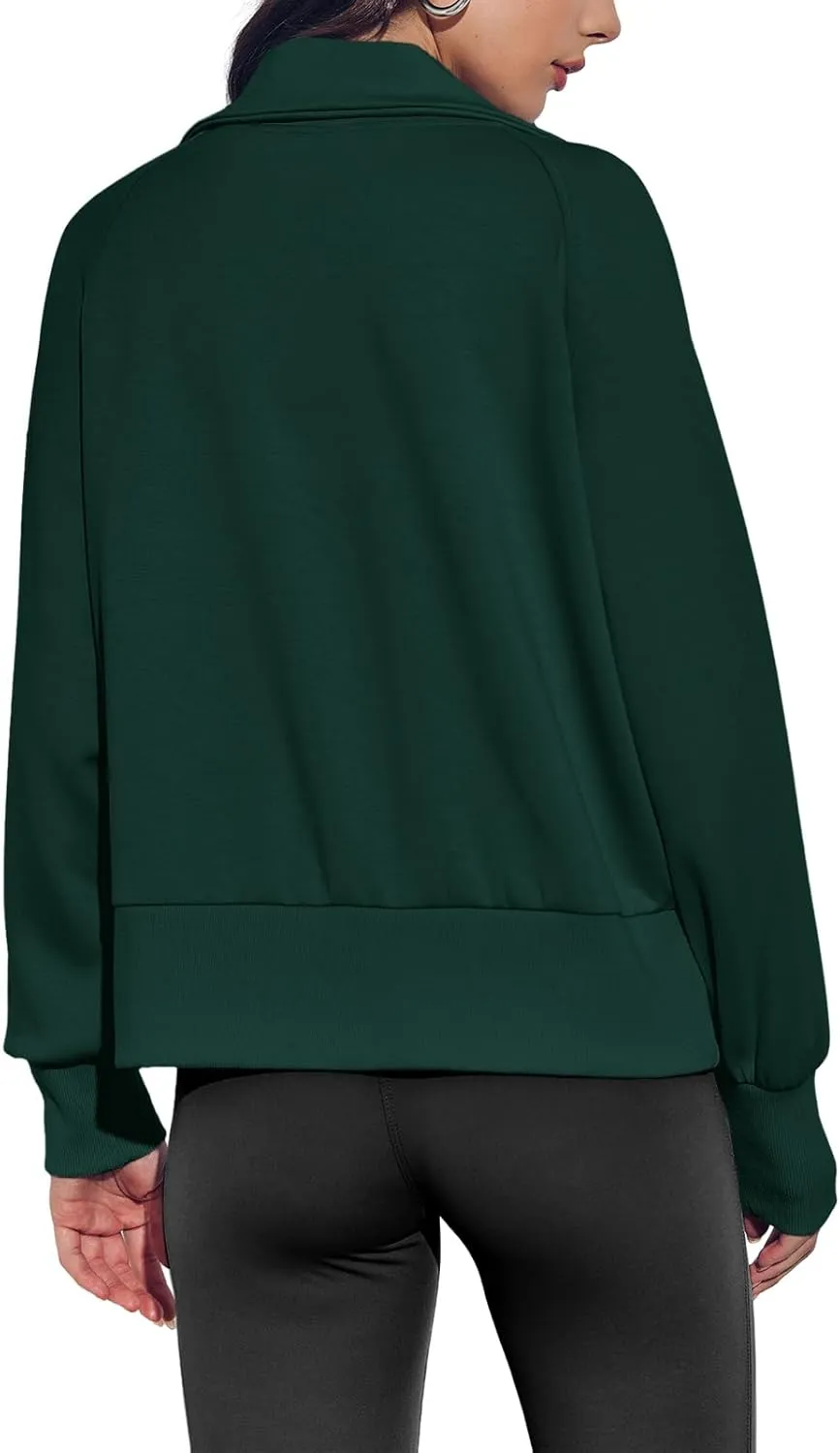 Fisoew Women's Zip up Sweatshirt Collared Neck Long Sleeve Loose Casual Lightweight Jacket with Pockets
