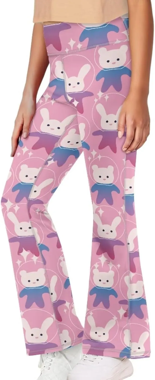 Girls' Athletic Leggings Bell Bottoms Kids Dance Running Yoga Pants High Waisted Workout Active Dance Tights