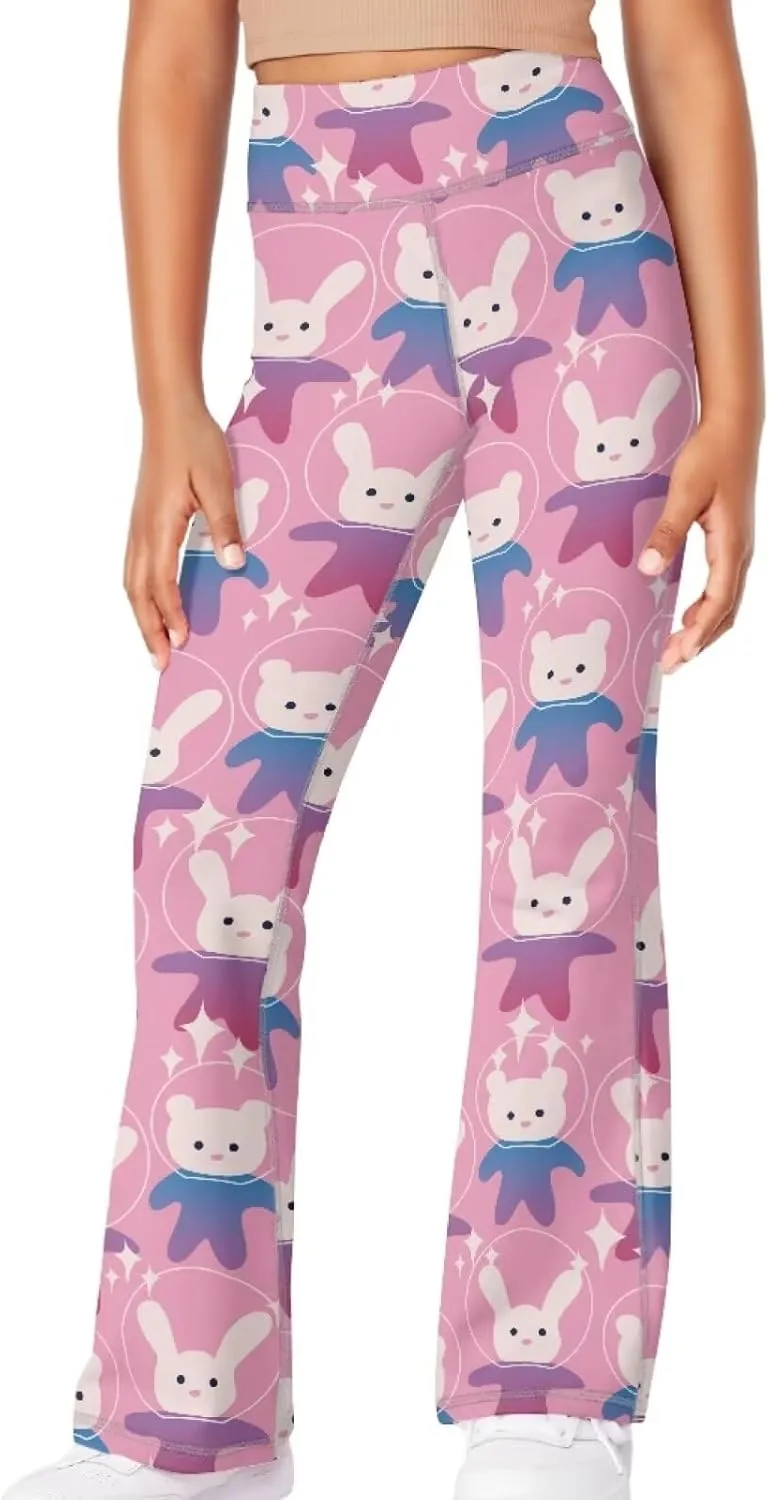 Girls' Athletic Leggings Bell Bottoms Kids Dance Running Yoga Pants High Waisted Workout Active Dance Tights