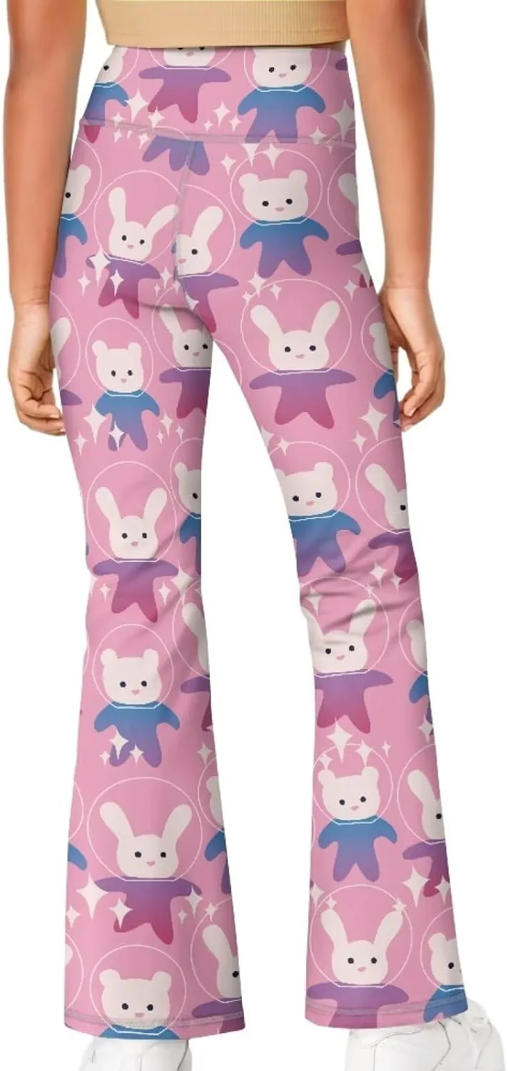 Girls' Athletic Leggings Bell Bottoms Kids Dance Running Yoga Pants High Waisted Workout Active Dance Tights