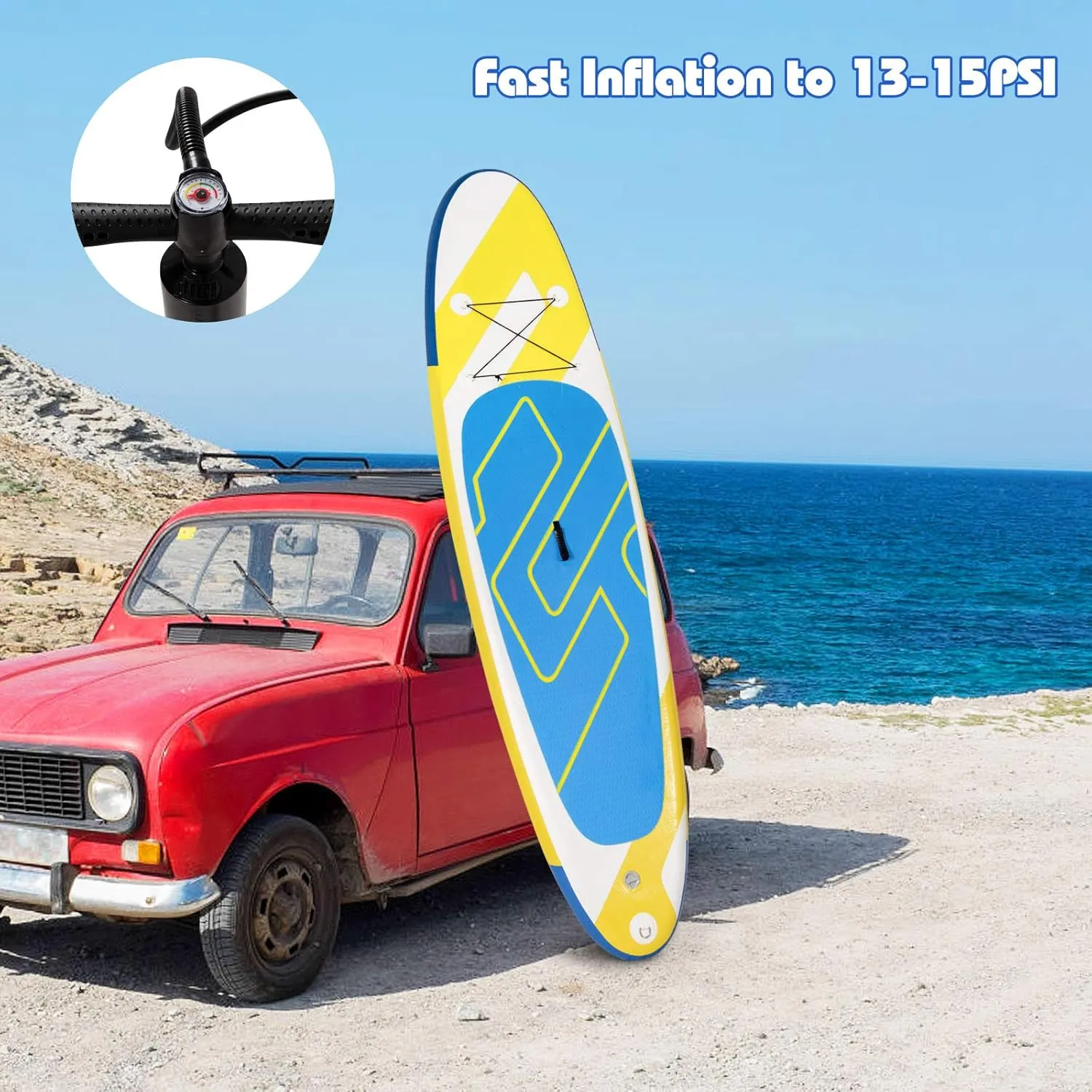 GYMAX Inflatable Stand Up Paddle Board, 10/11 x 31 x 6 Lightweight SUP with Accessory Set, Backpack, Aluminum Paddle, Non-Slip Deck, 3 Fins, Leash & Repair Kit for Surfing Yoga Fish