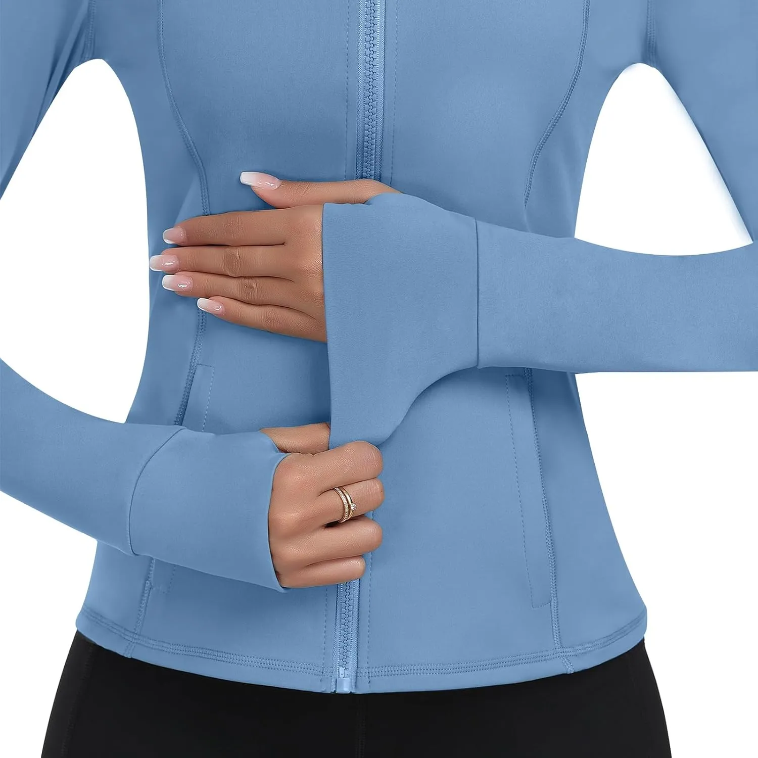Hooded Women's Athletic Full Zip Lightweight Workout Jacket with Pockets and Thumb Holes
