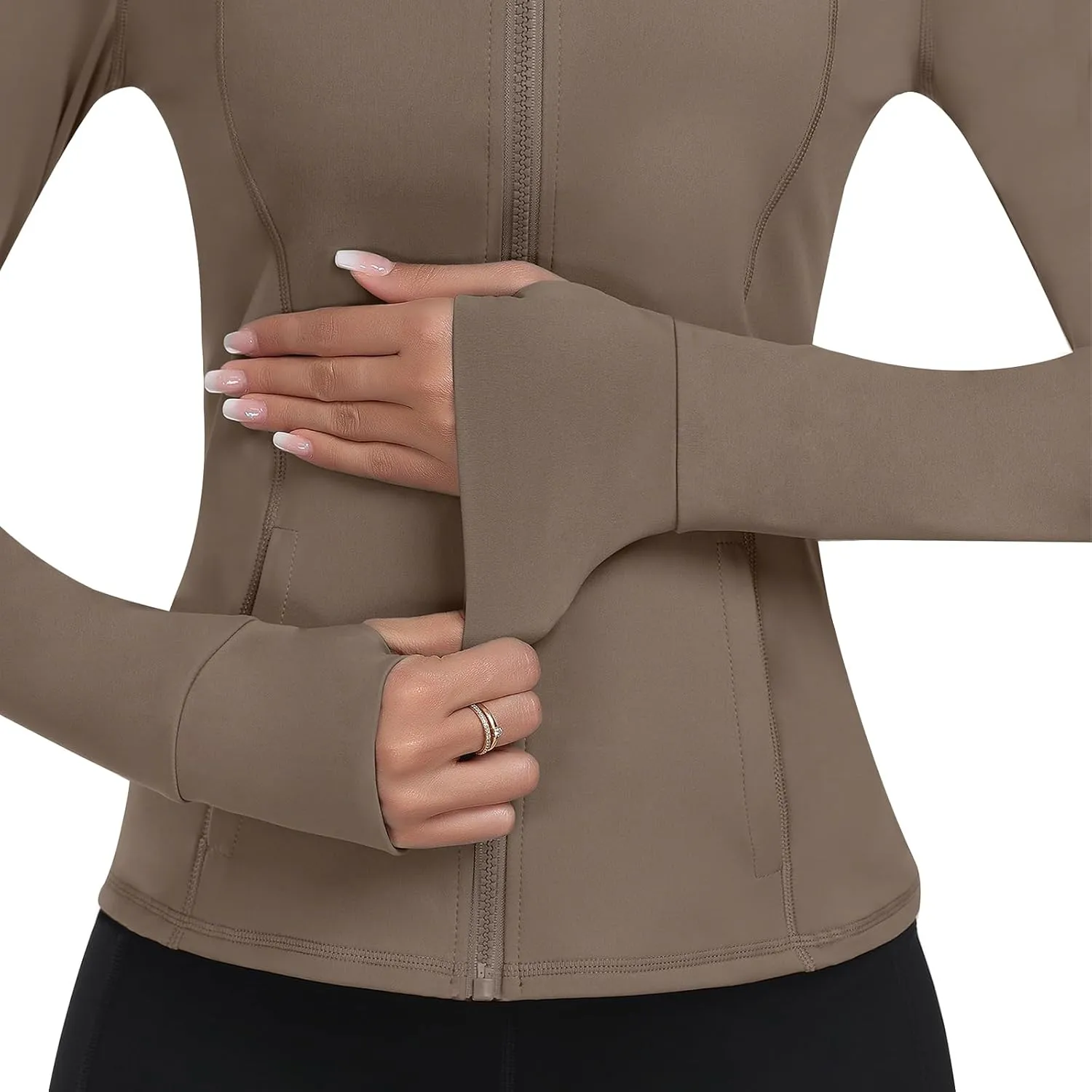 Hooded Women's Athletic Full Zip Lightweight Workout Jacket with Pockets and Thumb Holes