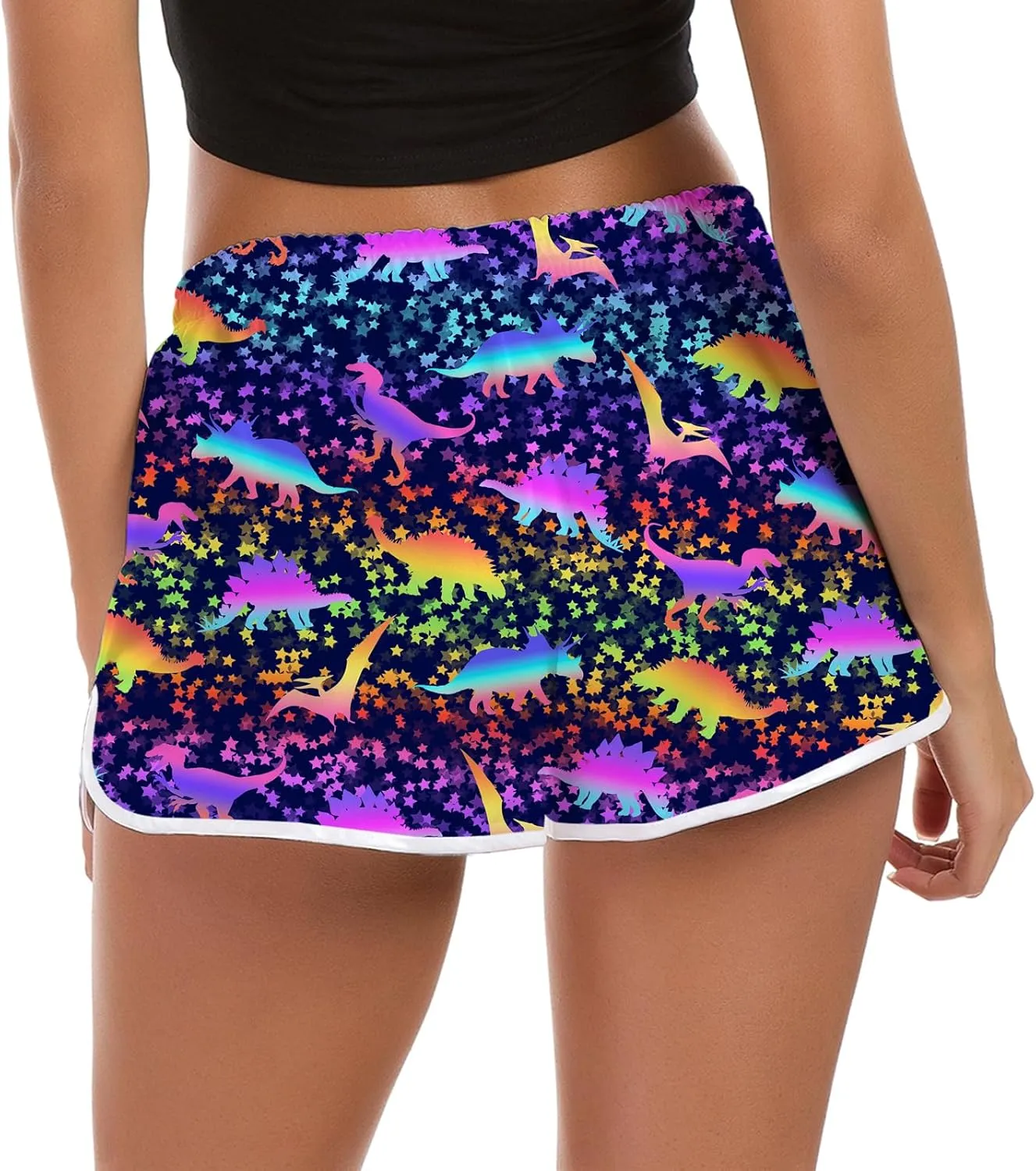 Idgreatim Women Summer Beach Boardshorts Quick Dry Swimwear Bottom Novelty Workout Pants with Drawstring