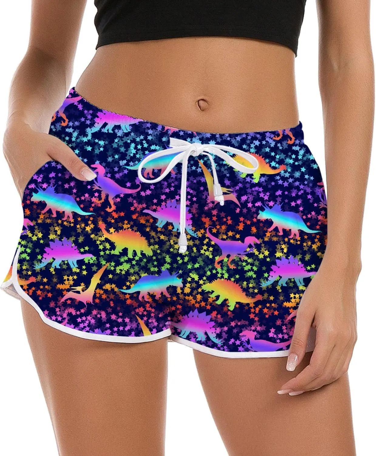 Idgreatim Women Summer Beach Boardshorts Quick Dry Swimwear Bottom Novelty Workout Pants with Drawstring