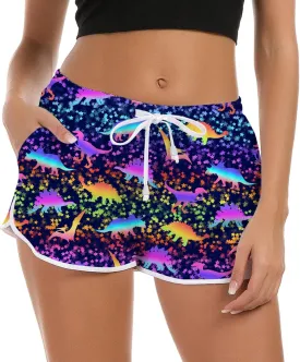 Idgreatim Women Summer Beach Boardshorts Quick Dry Swimwear Bottom Novelty Workout Pants with Drawstring
