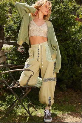 I’m So Fly Gauze   Lace Embroidered Slouchy Jogger Pants