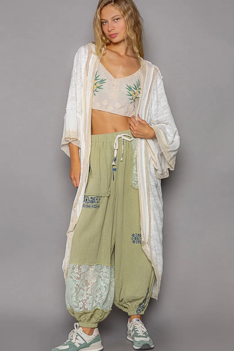 I’m So Fly Gauze   Lace Embroidered Slouchy Jogger Pants