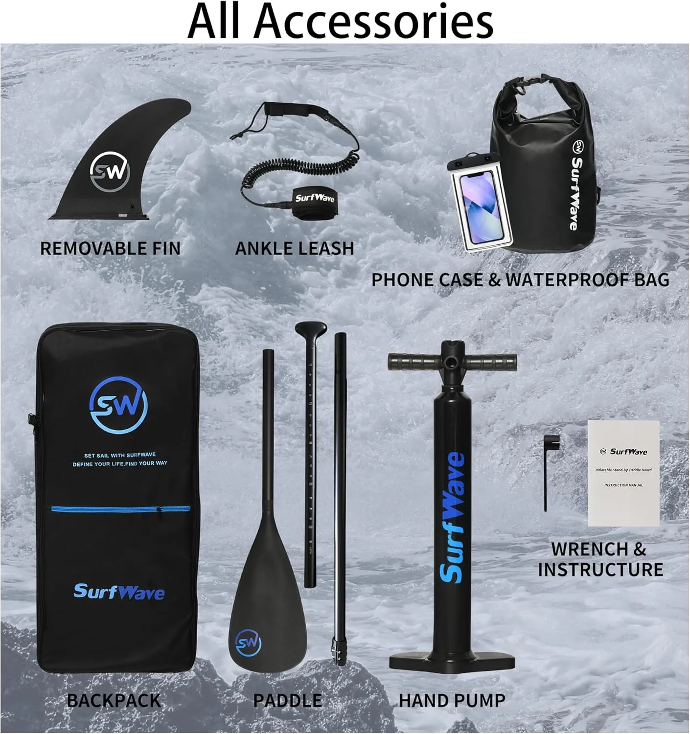 Inflatable Stand Up Paddle Board, 11'x34'' Wide Sup Board with Premium Accessories, Paddle and Pump, Carry Bag, Fin, Ankle Leash, Non-Slip Comfort Deck for Youth & Adults