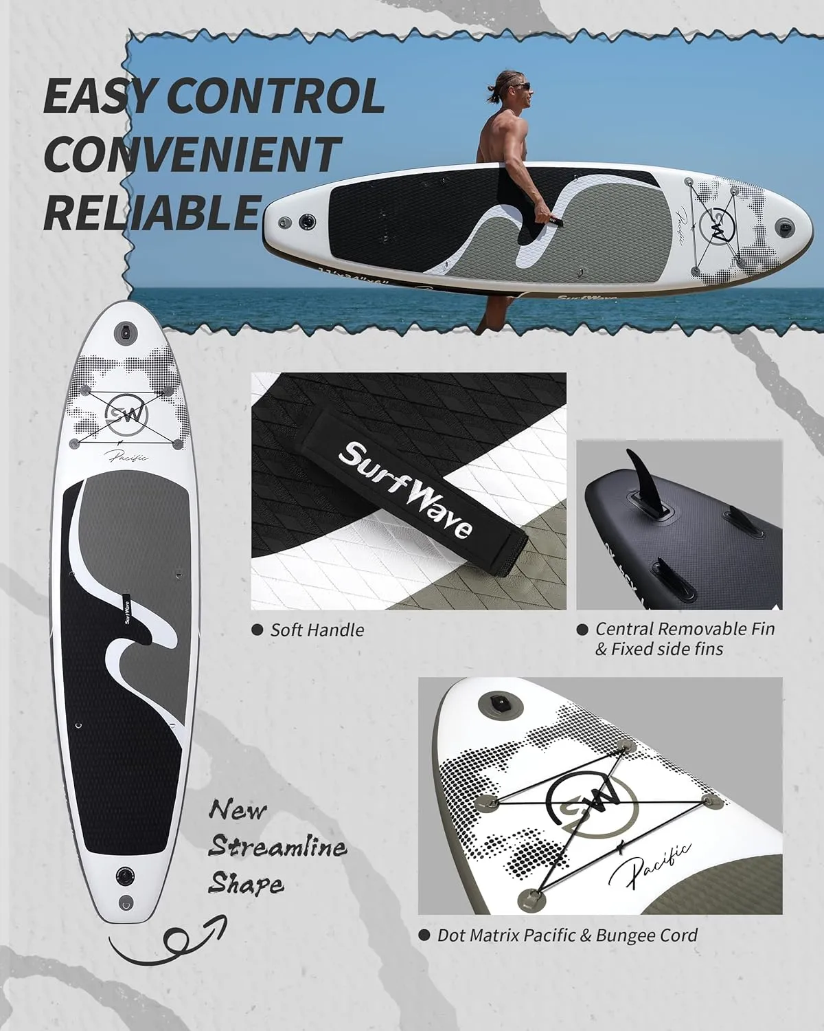 Inflatable Stand Up Paddle Board 11'x34 x6-Premium SUP Board with Paddle, Pump, Leash & Backpack - Lightweight&Stable Paddleboard for Adults&Kids - All-Accessories Included