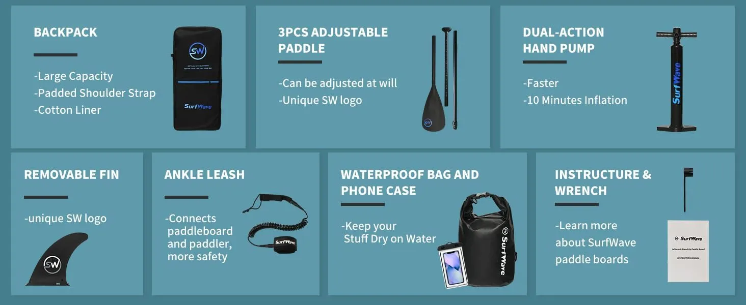 Inflatable Stand Up Paddle Board 11'x34 x6-Premium SUP Board with Paddle, Pump, Leash & Backpack - Lightweight&Stable Paddleboard for Adults&Kids - All-Accessories Included