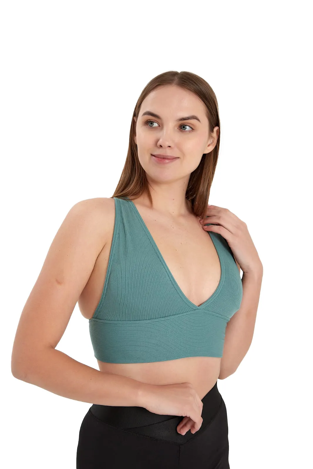 Juniors' and Women's Ultra Comfortable Soft Plunge Neck Top, Padded Workout Wear - Lightweight & Breathable Activewear
