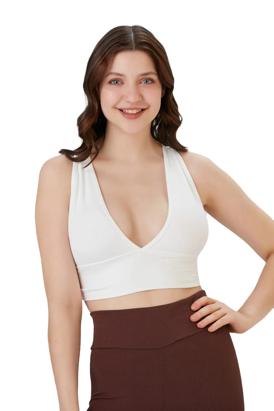 Juniors' and Women's Ultra Comfortable Soft Plunge Neck Top, Padded Workout Wear - Lightweight & Breathable Activewear