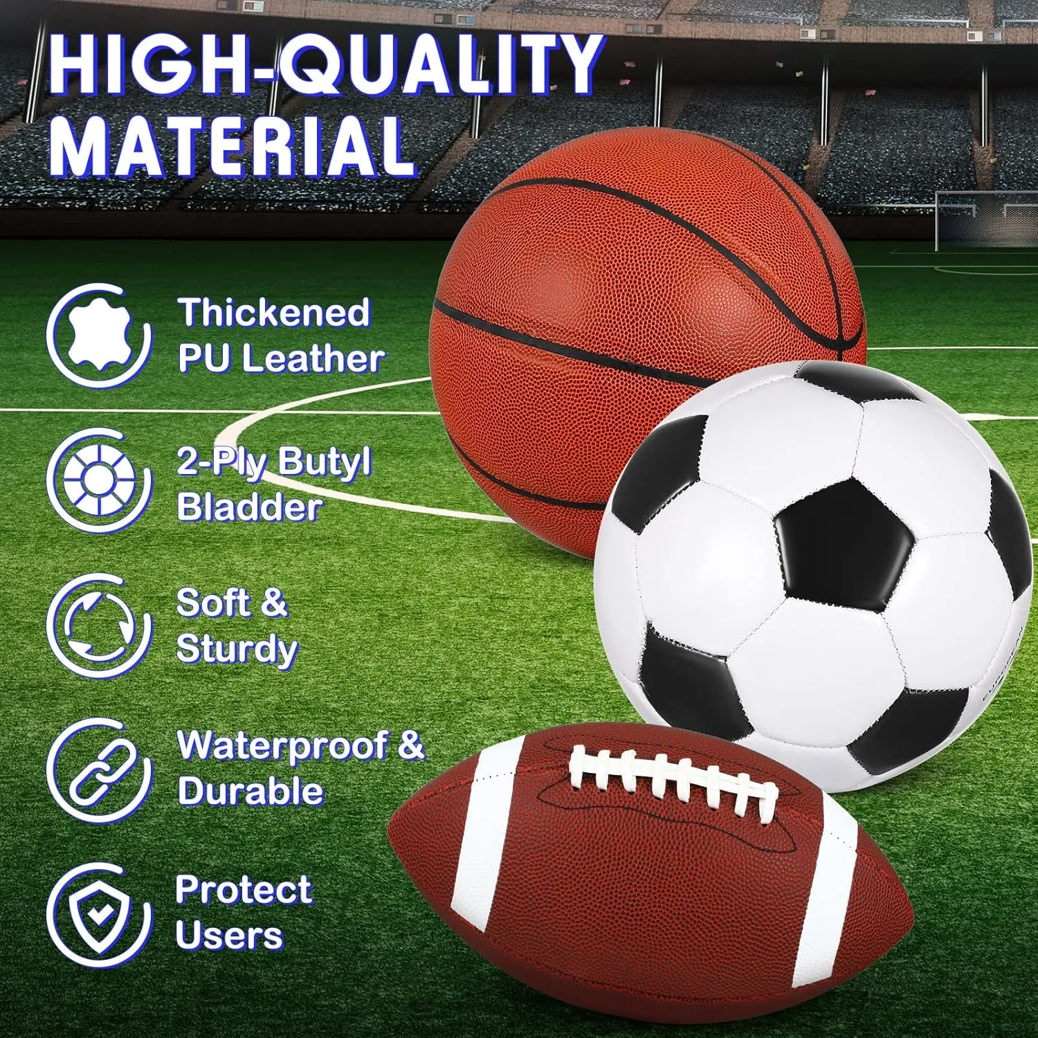 Libima 3 Pcs Sports Ball Set Include Official Size 5 Basketball 4 Soccer 6 Football with Pump and Carry Bag Gift Training