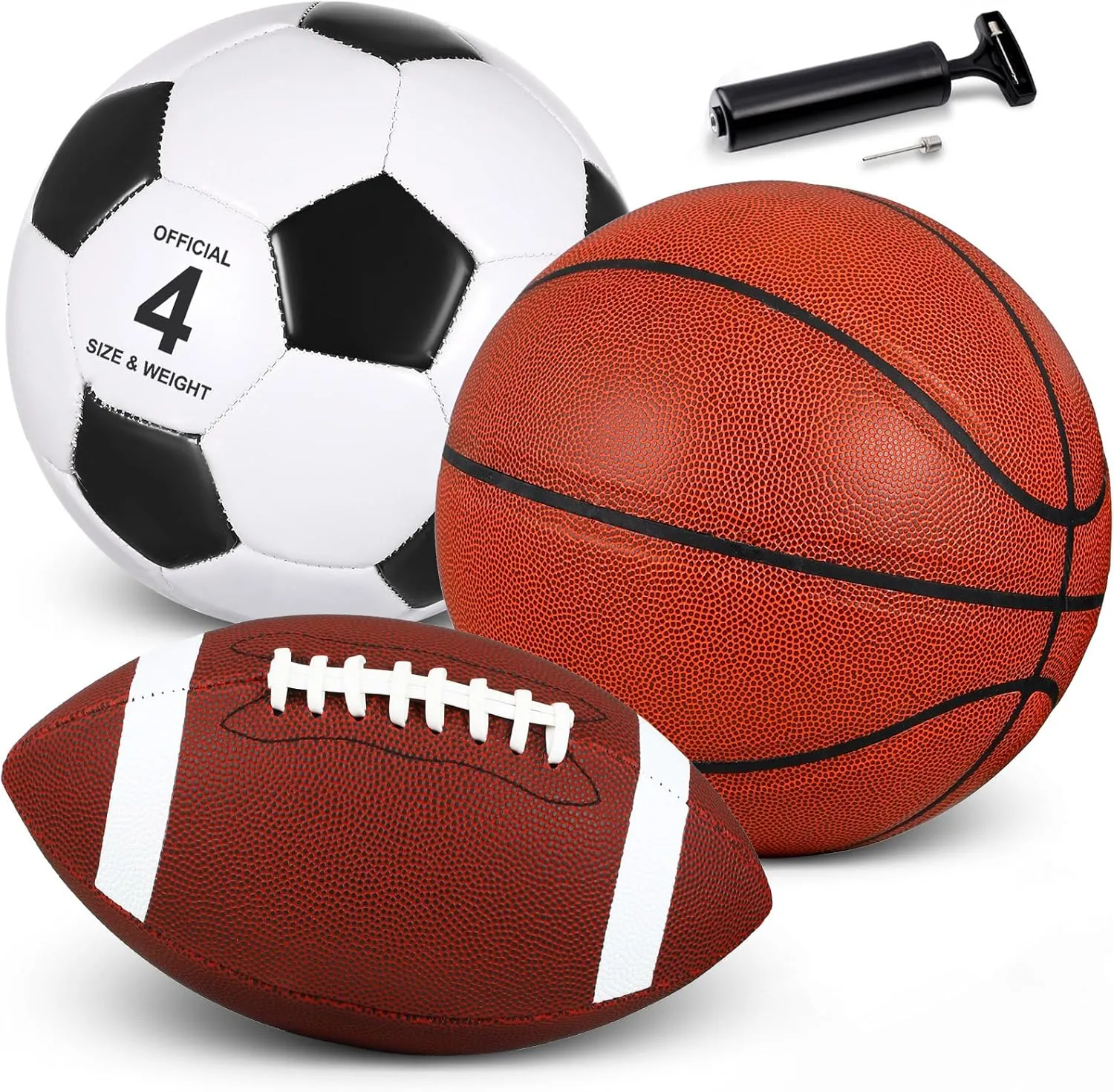 Libima 3 Pcs Sports Ball Set Include Official Size 5 Basketball 4 Soccer 6 Football with Pump and Carry Bag Gift Training