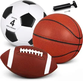 Libima 3 Pcs Sports Ball Set Include Official Size 5 Basketball 4 Soccer 6 Football with Pump and Carry Bag Gift Training