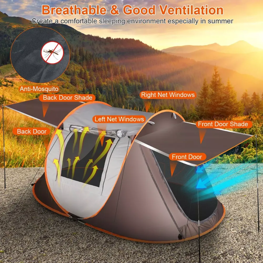 Medium Capacity 3 to 4 Persons Automatic Pop Up Camping Tent